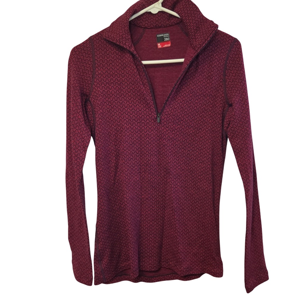 Icebreaker Womens 260 Merino Wool 1/4 Zip Pullover Shirt Red Magenta Medium
